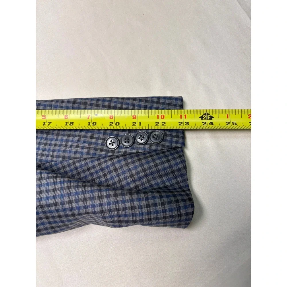 Peter Millar Mens 44S Wool Sport Coat Blazer Blue Grey Check Made in Canada